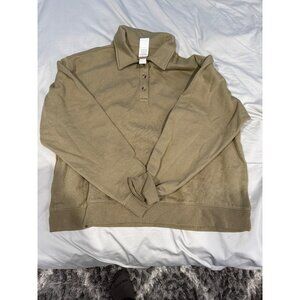 Victoria's Secret PINK Everyday Fleece Polo Sweatshirt XL Olive Green NWT